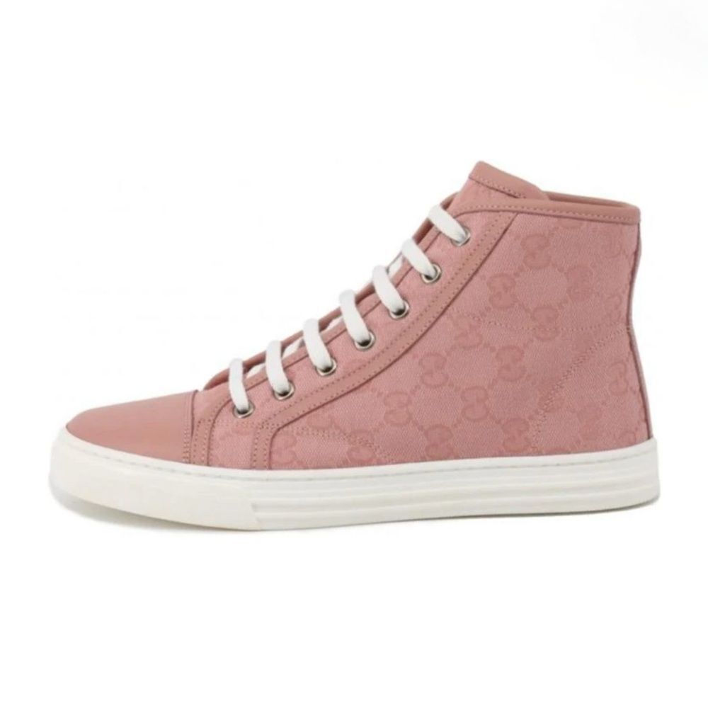 Gucci GG High Top Canvas and Leather Sneakers 35.5